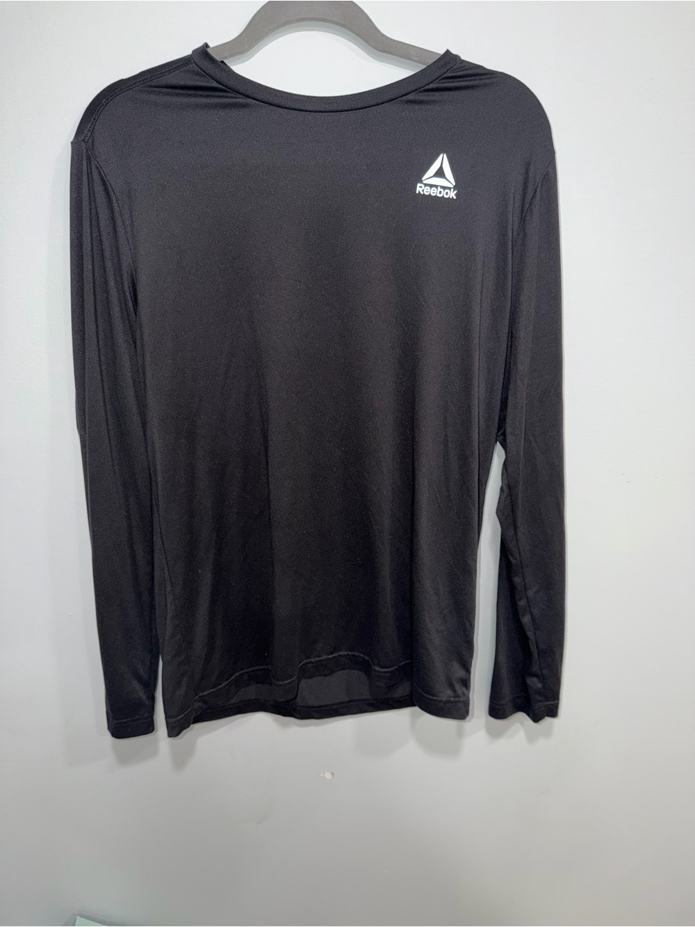 Reebok Men’s Long-Sleeve Training Shirt — Black with White Logo